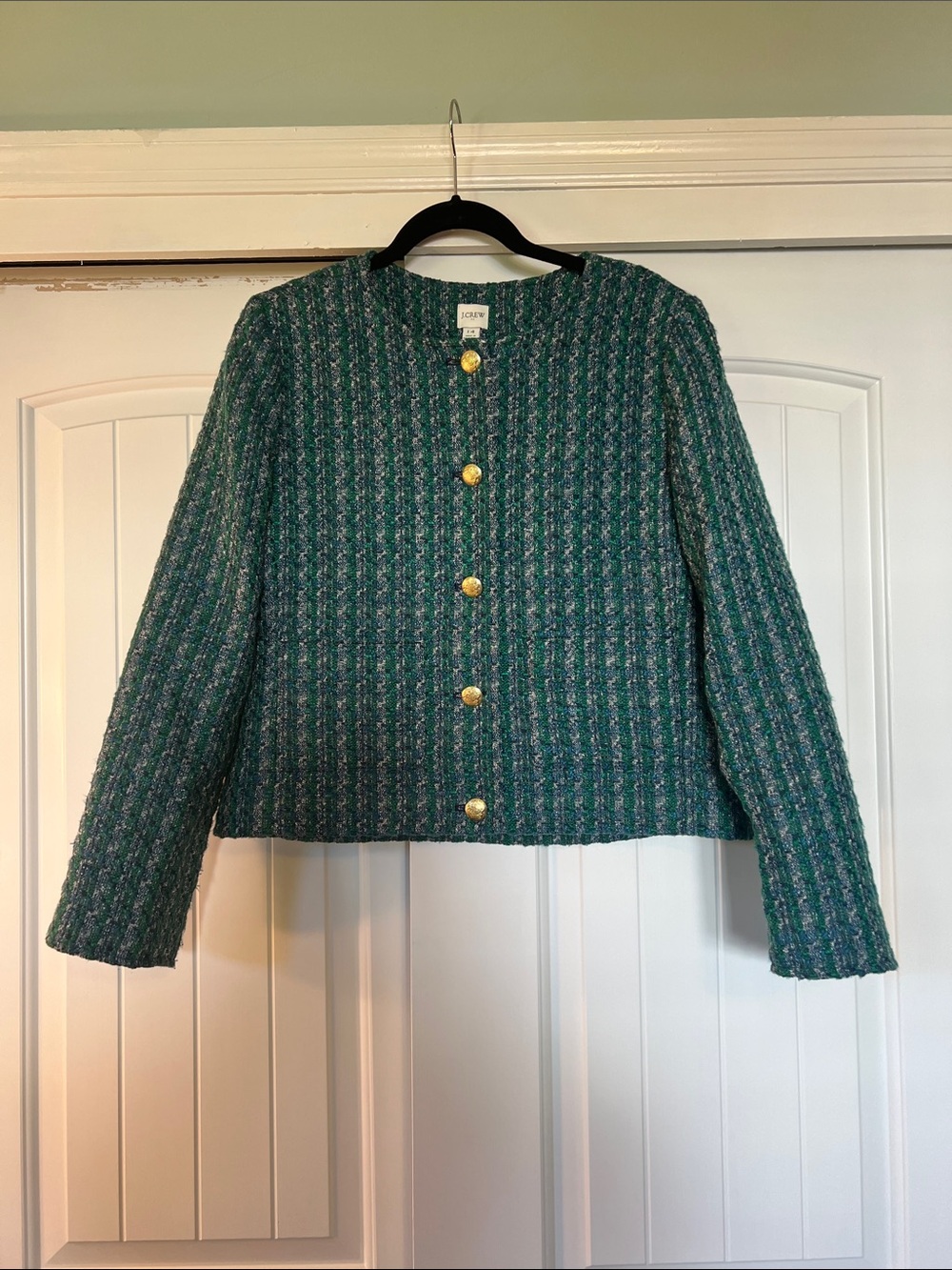 J. Crew Green and Blue Blazer Jacket with Gold Buttons - Size 14